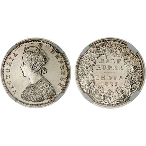 BRITISH INDIA: Victoria, Empress, 1876-1901, AR 1/2 rupee, 1897-B, NGC graded Proof 63