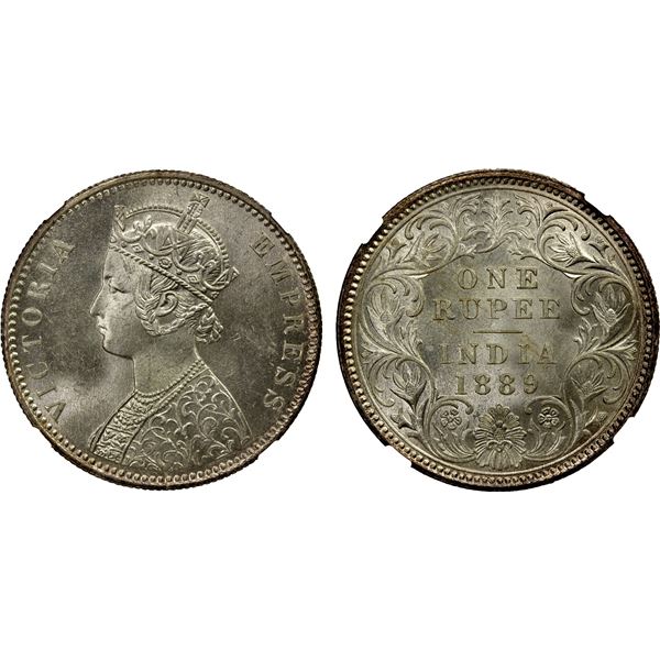 BRITISH INDIA: Victoria, Empress, 1876-1901, AR rupee, 1889-C, NGC graded MS62