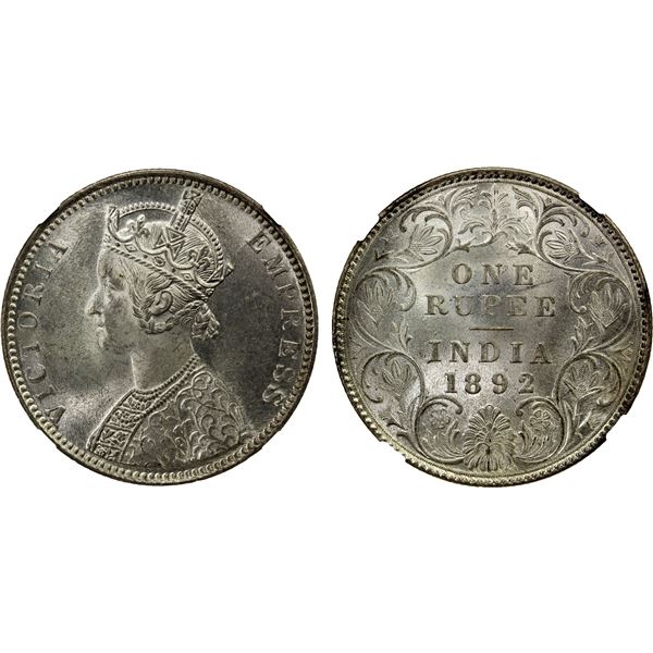 BRITISH INDIA: Victoria, Empress, 1876-1901, AR rupee, 1892-B, NGC graded MS63