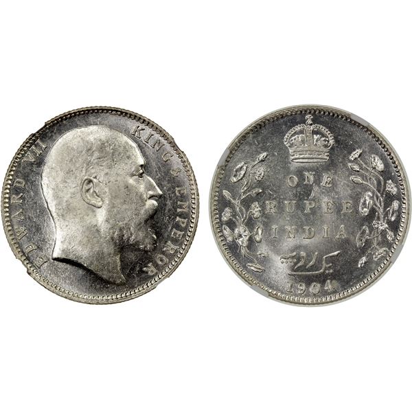 BRITISH INDIA: Edward VII, 1901-1910, AR rupee, 1904-B, NGC graded MS63