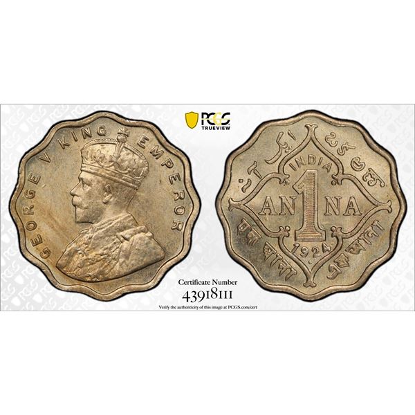 BRITISH INDIA: George V, 1910-1936, 1 anna, 1924(b), PCGS graded MS63