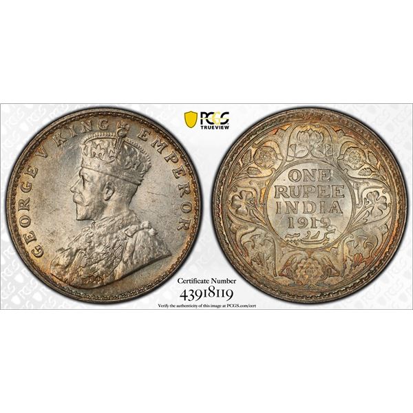 BRITISH INDIA: George V, 1910-1936, AR rupee, 1919(b), PCGS graded MS63