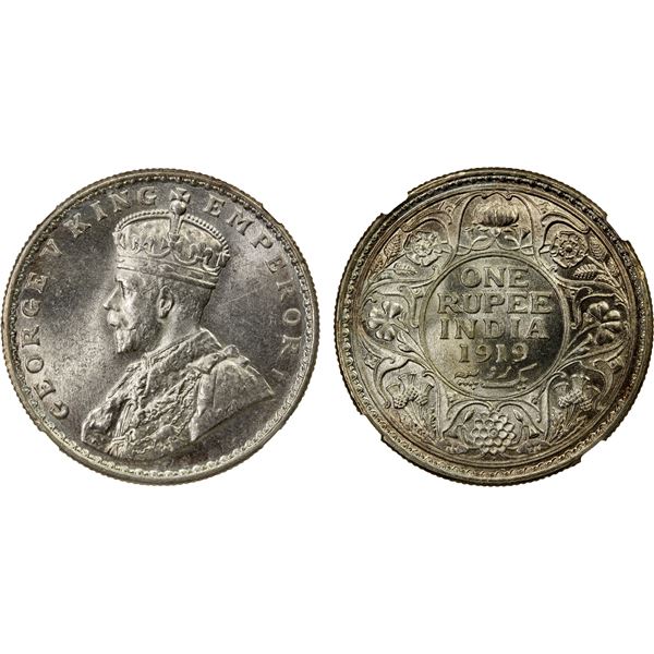 BRITISH INDIA: George V, 1910-1936, AR rupee, 1919(b), NGC graded MS63