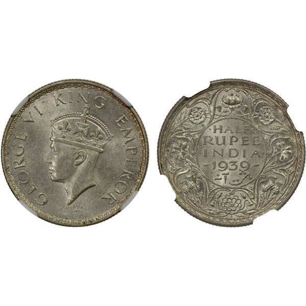 BRITISH INDIA: George VI, 1936-1947, AR 1/2 rupee, 1939(b), NGC graded MS63