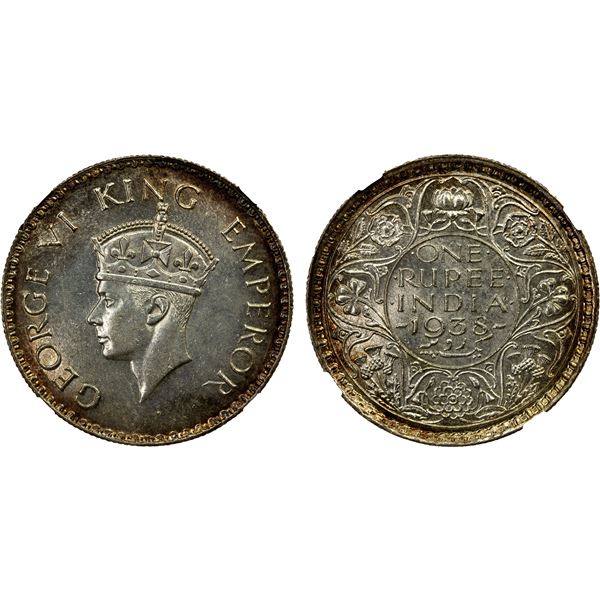 BRITISH INDIA: George VI, 1936-1947, AR rupee, 1938(b), NGC graded MS63