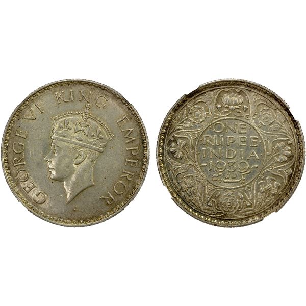 BRITISH INDIA: George VI, 1936-1947, AR rupee, 1939(b), NGC graded AU58
