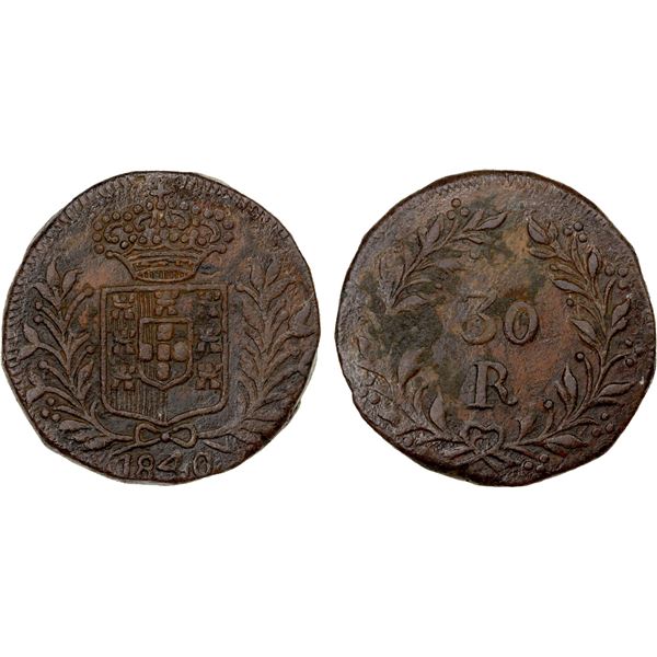 DAMAO: Maria II, 1834-1853, AE 30 reis (20.26g), 1840, EF