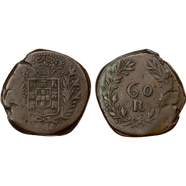 DAMAO: Maria II, 1834-1853, AE 60 reis (36.43g), 1840, choice VF