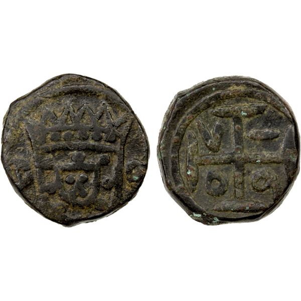 DIU: Pedro, Regent, 1667-1683, AE bazaruco (4.56g), 1670, choice VF