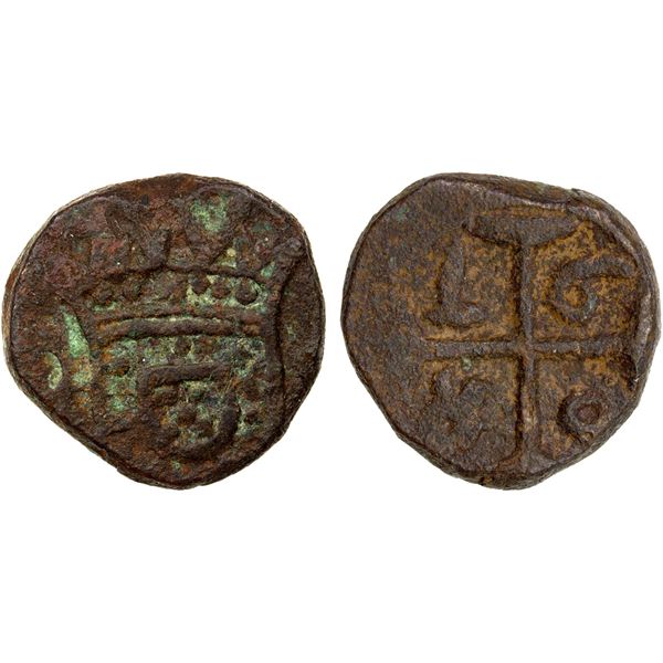 DIU: Pedro, Regent, 1667-1683, AE bazaruco (3.81g), 1670, choice VF