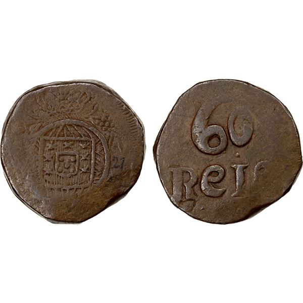GOA: João V, 1818-1826, AE 60 reis (38.55g), ND, nearly EF