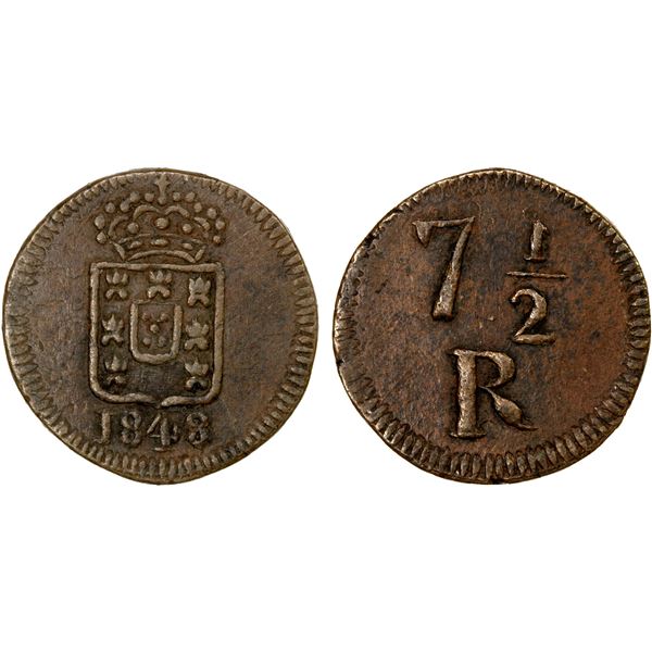 GOA: Maria II, 1834-1853, AE 71/2 reis (4.98g), 1848, EF
