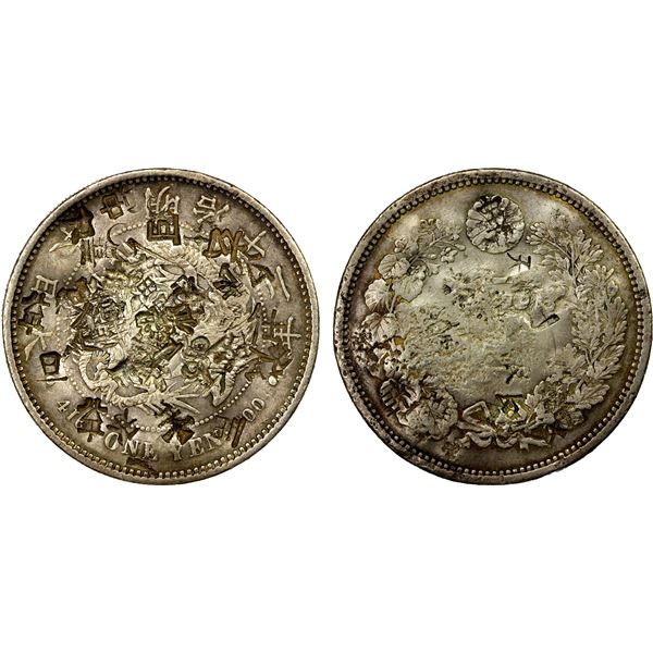 CHINESE CHOPMARKS: JAPAN: Meiji, 1867-1912, AR yen, year 12 (1879), VF-EF
