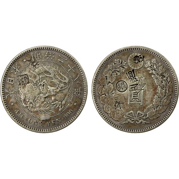 CHINESE CHOPMARKS: JAPAN: Meiji, 1868-1912, AR yen, year 28 (1895), EF
