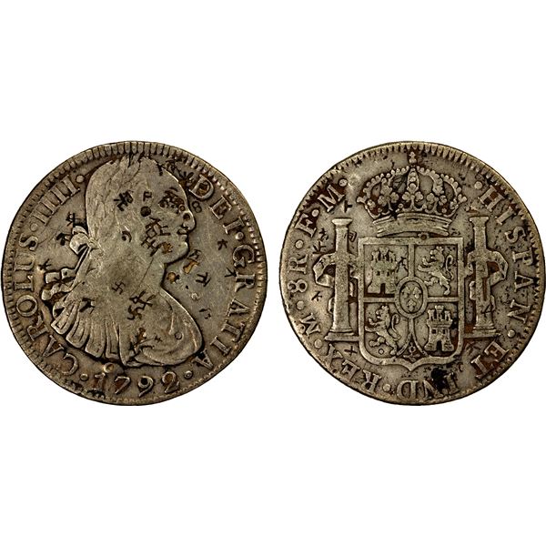 CHINESE CHOPMARKS: MEXICO: Carlos IV, 1788-1808, AR 8 reales, 1792-Mo, F-VF