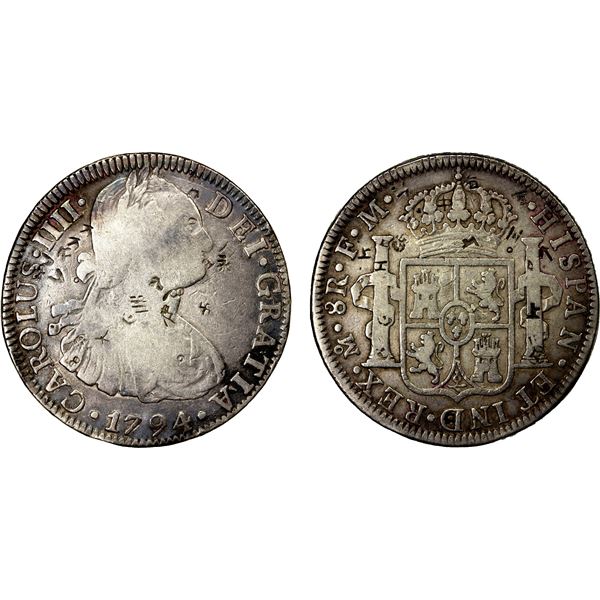 CHINESE CHOPMARKS: MEXICO: Carlos IV, 1788-1808, AR 8 reales, 1794-Mo, Fine