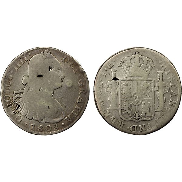 CHINESE CHOPMARKS: MEXICO: Carlos IV, 1788-1808, AR 8 reales, 1808-Mo, VG