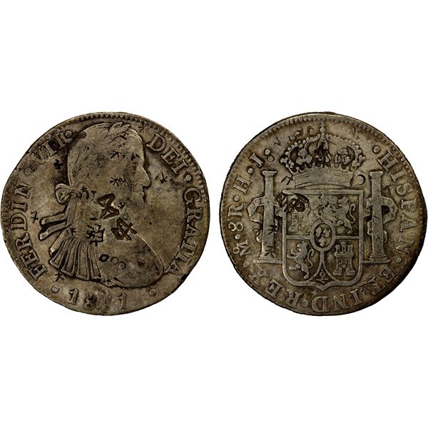 CHINESE CHOPMARKS: MEXICO: Fernando VII, 1808-1821, AR 8 reales, 1811-Mo, F-VF