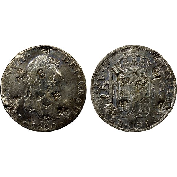 CHINESE CHOPMARKS: MEXICO: Fernando VII, 1808-1821, AR 8 reales, 1820-Mo, VF