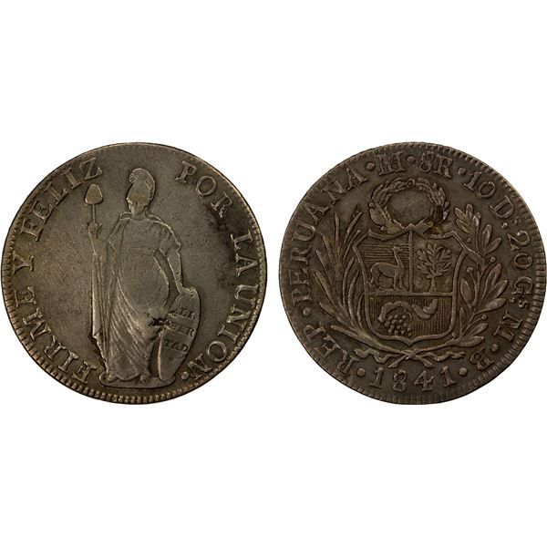 CHINESE CHOPMARKS: PERU: Republic, AR 8 reales, Lima, 1841, EF