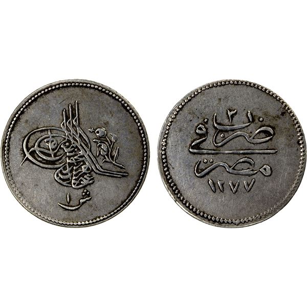 EGYPT: Abdul Aziz, 1861-1876, AR 1 qirsh, Misr, AH1277 year 3, EF-AU