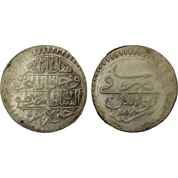 TUNIS: Mustafa III, 1757-1775, AR piastre, AH1187, EF