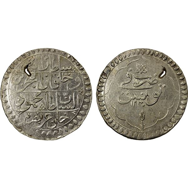 TUNIS: Mahmud II, 1808-1839, AR piastre, AH1230, Choice EF