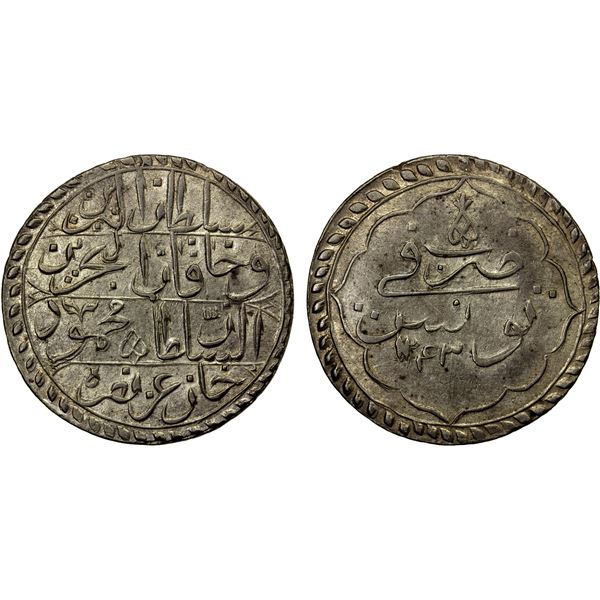 TUNIS: Mahmud II, 1808-1839, AR piastre, AH1243, EF