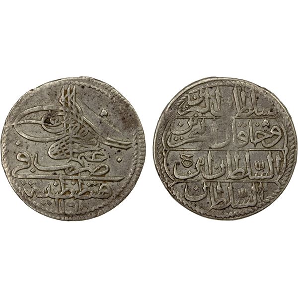 TURKEY: Osman III, 1754-1757, AR onluk (10 para) (4.84g), Kostantiniye, AH1168, lovely VF