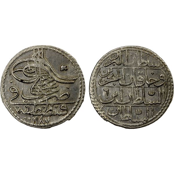 TURKEY: Abdul Hamid I, 1774-1789, AR 5 para (2.15g), Kostantiniye, AH1187 year 6, Unc