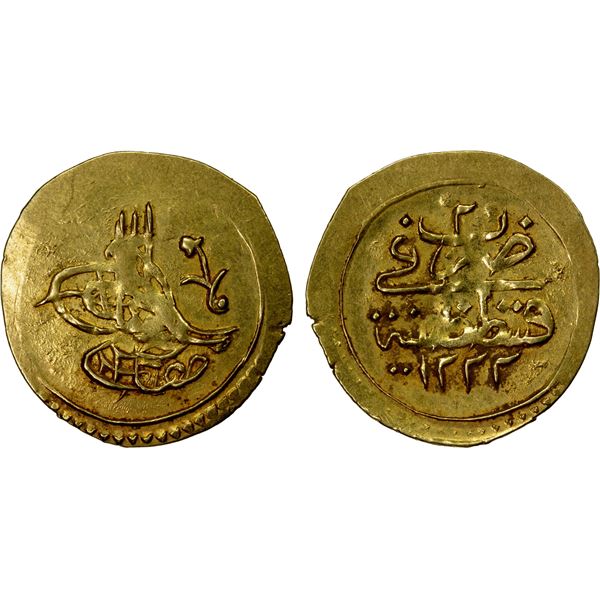 TURKEY: Mustafa IV, 1807-1808, AV rubiye (1/4 altin) (0.79g), Kostantiniye, AH1222 year 2, VF-EF