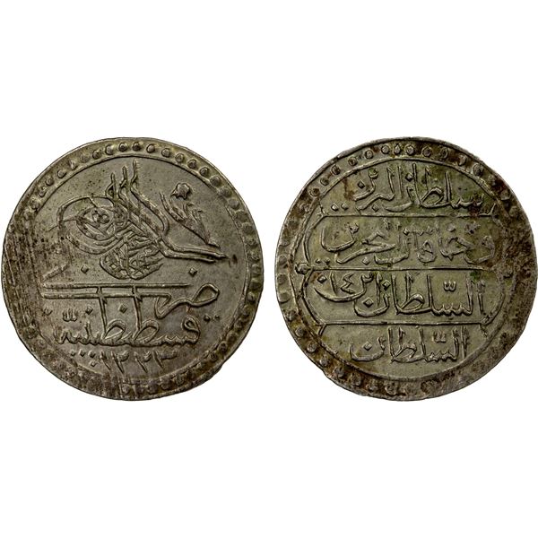 TURKEY: Mahmud II, 1808-1839, AR 10 para (1.45g), Kostantiniye, AH1223 year 14, AU