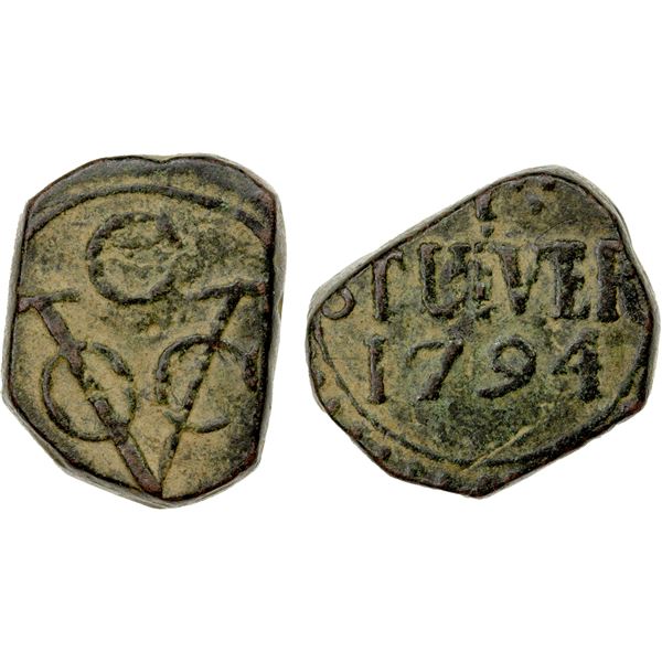 CEYLON: Dutch, AE stuiver (12.83g), Colombo, 1794-C, VF-EF
