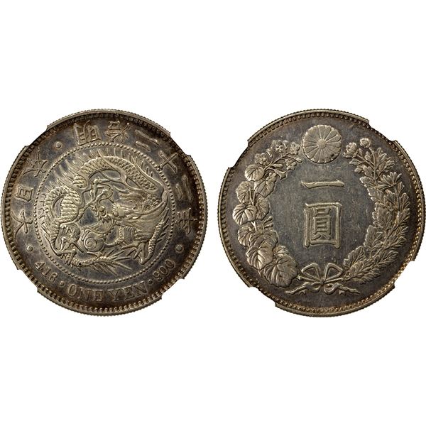 JAPAN: Meiji, 1868-1912, AR yen, year 22 (1889), NGC graded AU details