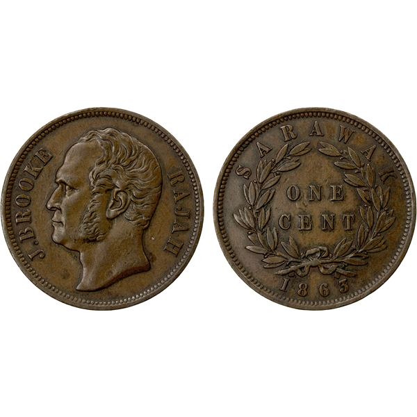 SARAWAK: James Brooke, 1841-1868, AE cent, 1863, VF