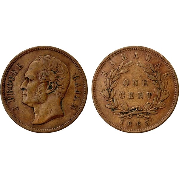 SARAWAK: James Brooke, 1841-1868, AE cent, 1863, VF