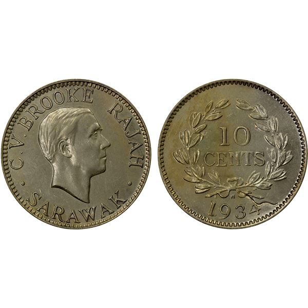 SARAWAK: Charles Vyner Brooke, 1917-1946, 10 cents, 1934-H, Unc