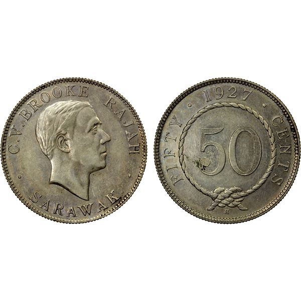 SARAWAK: Charles Vyner Brooke, 1917-1946, AR 50 cents, 1927-H, AU