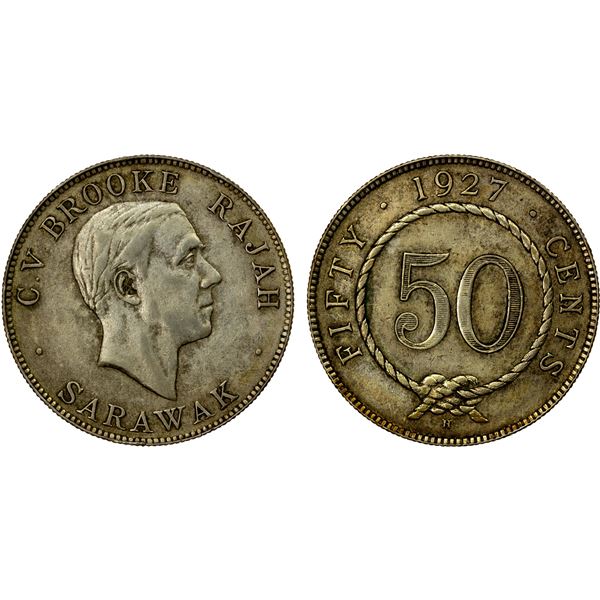 SARAWAK: Charles Vyner Brooke, 1917-1946, AR 50 cents, 1927-H, EF