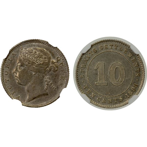 STRAITS SETTLEMENTS: Victoria, 1867-1901, AR 10 cents, 1898, NGC graded AU58