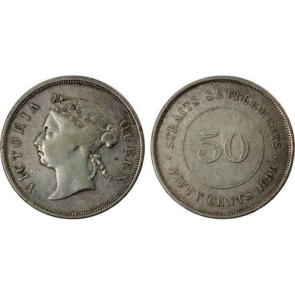 STRAITS SETTLEMENTS: Victoria, 1837-1901, AR 50 cents, 1899, VF