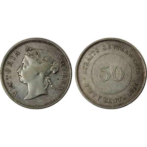 STRAITS SETTLEMENTS: Victoria, 1837-1901, AR 50 cents, 1899, VF