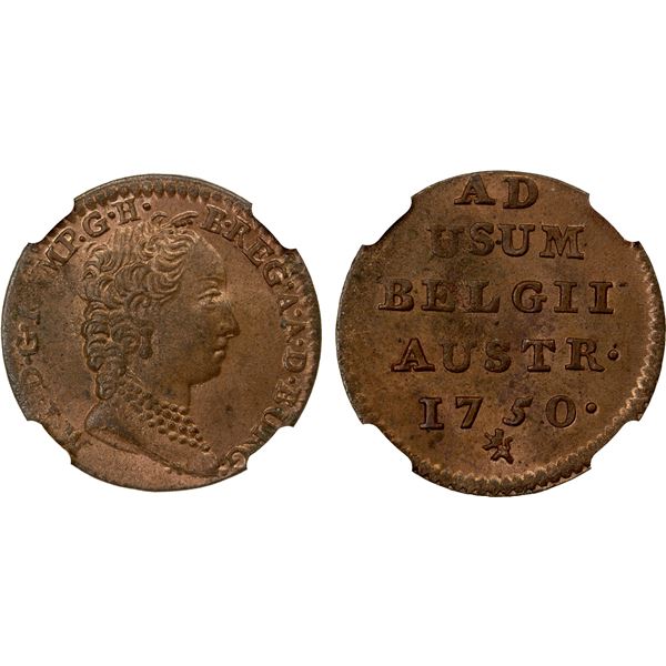 AUSTRIAN NETHERLANDS: Maria Theresa, 1740-1780, AE liard, Bruges, 1750, MS63 RB