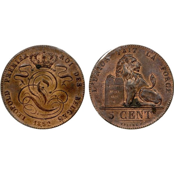 BELGIUM: Leopold I, 1831-1865, AE 5 centimes, 1852, MS60