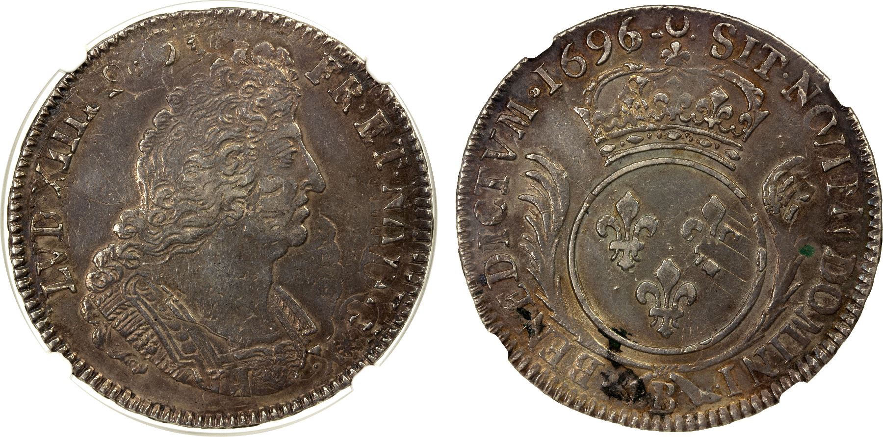 FRANCE Louis XIV 1643 1715 AR cu Rouen 1696 B NGC Graded AU france-louis-xiv-1643-1715-ar-cu-rouen-1696-b-ngc-graded-au