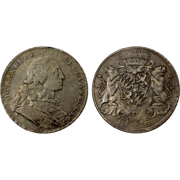 BAVARIA: Maximilian III Josef, 1745-1777, AR thaler, 1755, VF