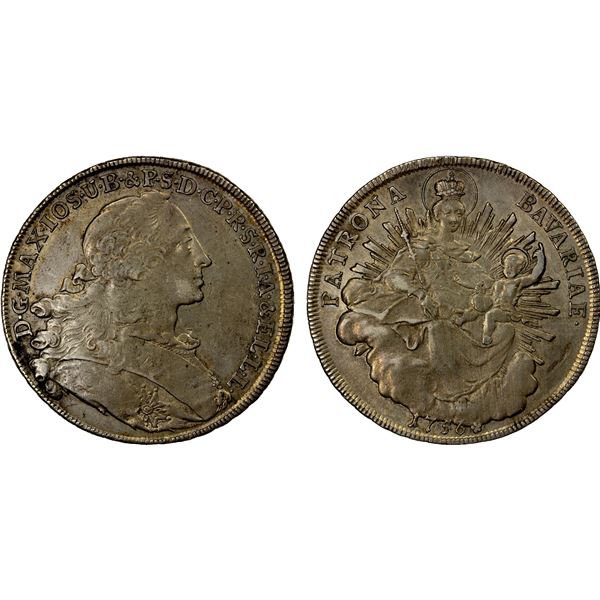 BAVARIA: Maximilian III Josef, 1745-1777, AR thaler, 1756, EF