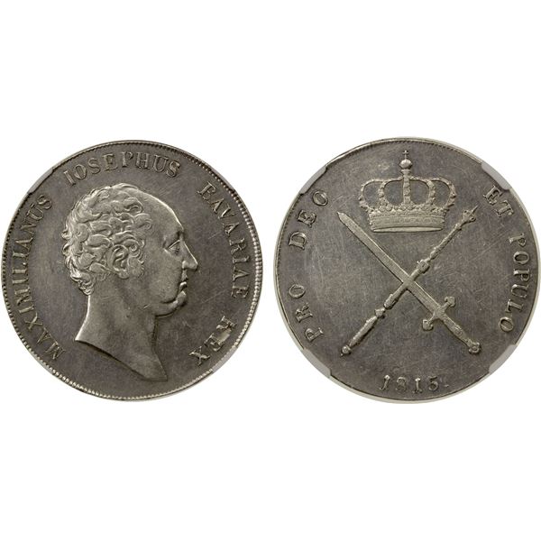 BAVARIA: Maximilian I Joseph, king, 1805-1825, AR thaler (kronentaler), 1821, NGC graded AU53