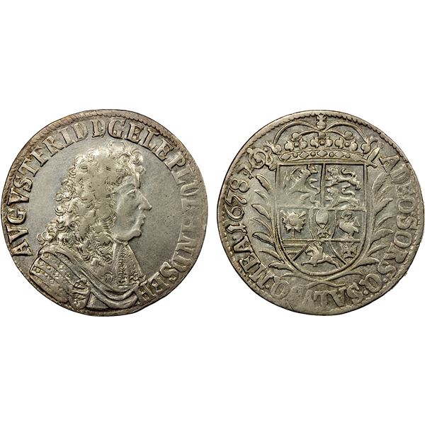 LÜBECK (BISHOPRIC): August Friedrich, 1750-1785, AR 2/3 thaler (17.54g), 1678, EF