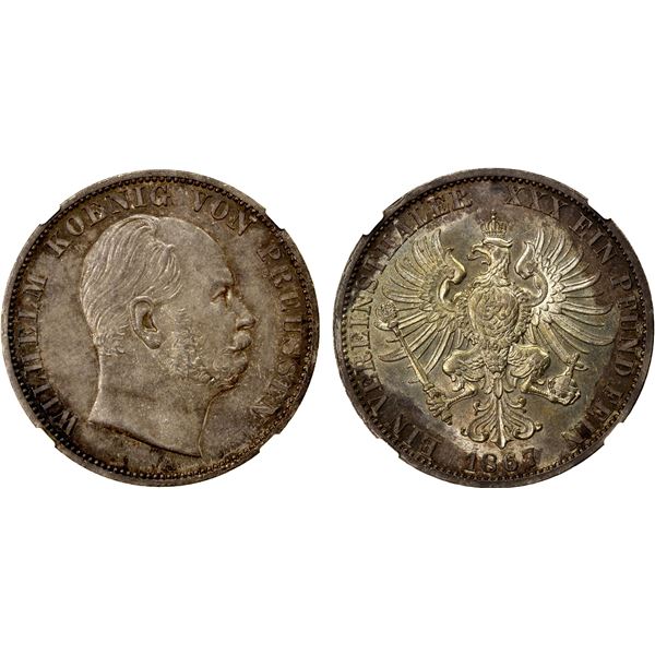 PRUSSIA: Wilhelm I, 1861-1888, AR thaler, 1867-A, NGC graded MS62